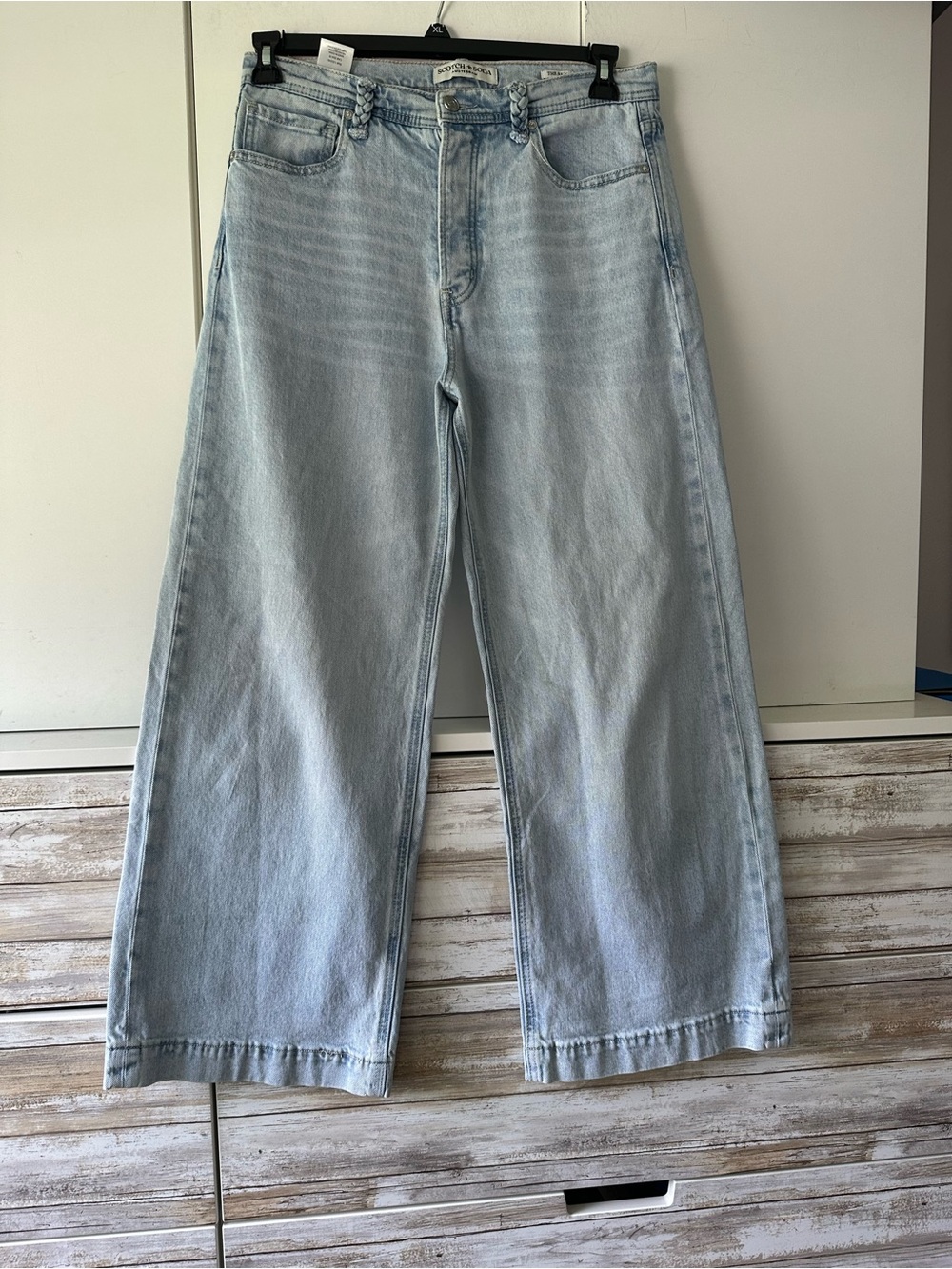 👖 Scotch & Soda The Sky Wide Leg Jeans Light Wash Braided Waist Size 8/29